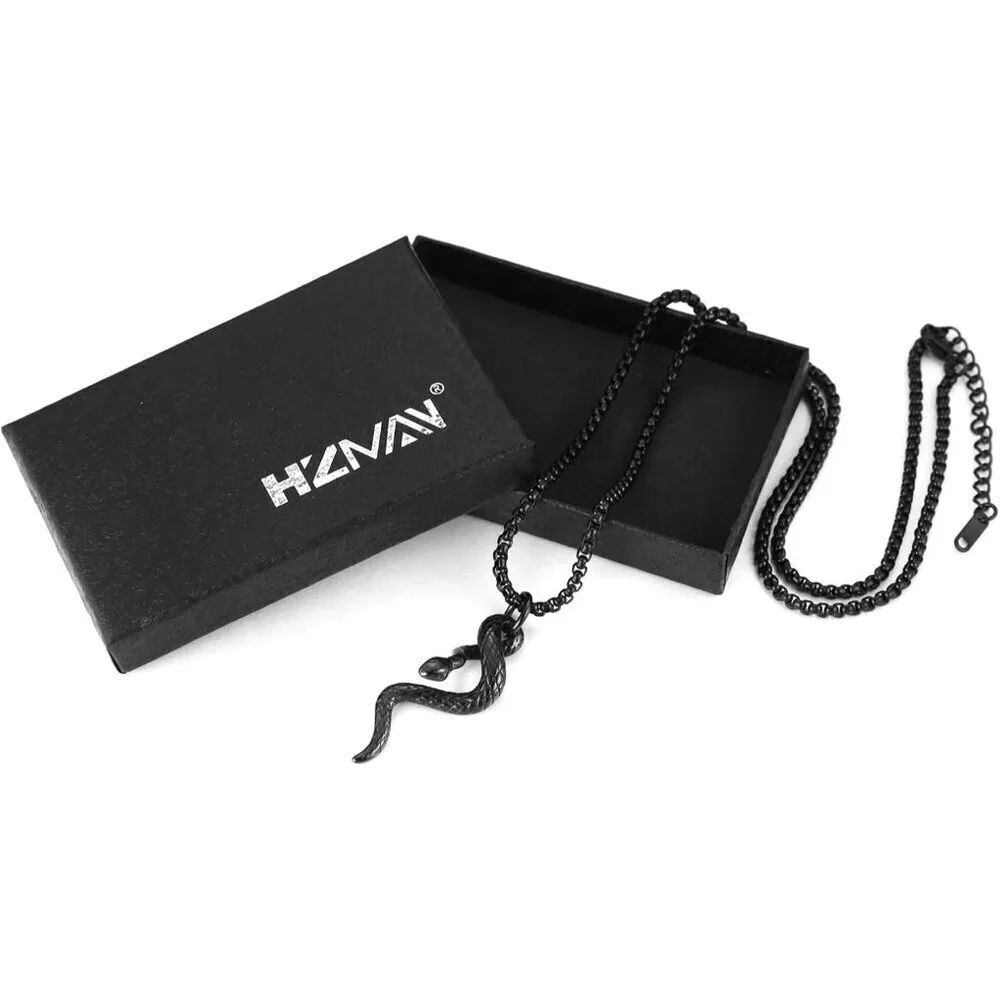 Gothic Men's Black Stainless Steel Animal Snake Pendant Chain Necklace